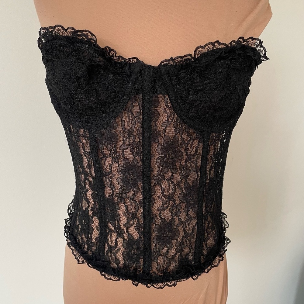 Urban Outfitters Lioness The Plaza Lace Bustier Black Corset Strapless Top EUC M - Picture 6 of 12
